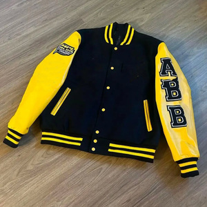 Veste à manches en cuir pour hommes veste de baseball hiver moto Bomber broderie personnalisée Patch homme veste universitaire Letterman - Product Image 6