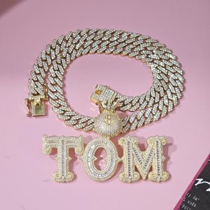 <b>Iced</b> <b>Out</b> VVS Round Cut Moissanite Diamond Custom Letter Hip Hop 925 Sterling Silver Necklace For Men Party Wear - Product Image 3