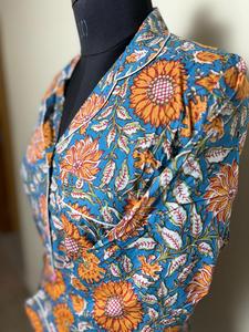 Womens Floral Print Cotton Shirt Black & <b>Blue</b> Casual Button Down Shirt Dark Floral Design - Product Image 2