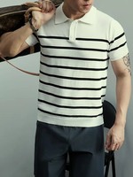 Camiseta de Hombre con Estampado Geométrico, Tejida, de Manga Corta, Transpirable, Elástica, para Golf, Casual, Lavable a Máquina, para Verano y Primavera, 180g