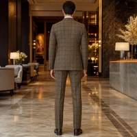 Costume Homme Marron Taupe à Carreaux, Simple Boutonnage, Deux Boutons, Revers Cranté, Poches à Rabat, Boutons en Corne, Costumes d'Affaires Homme Sur Mesure MTM