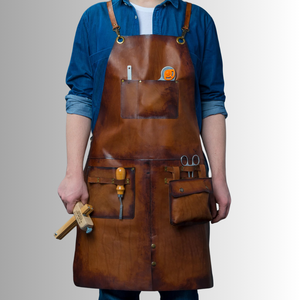 Tablier vintage en cuir véritable marron avec logo personnalisé, qualité supérieure, unisexe, professionnel, pour barbecue, atelier, usage vinier - Product Image 6