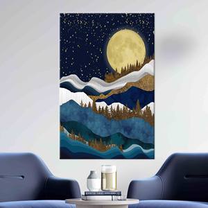 Art mural en verre trempé Paysage Pleine Lune : Toile imprimée Montagne Abstraite, TOILE ENVELOPPEE - Product Image 1