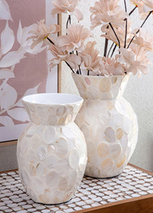Mosaico de concha hecho a mano moderno, decoración del hogar, jarrón de nácar blanco iridiscente hecho a mano por artesano vietnamita - Product Image 5