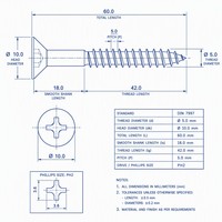 Tornillos para Madera Phillips Avellanados de Acero al Carbono con Zinc Amarillo DIN 7997 EN 14592 M3-M6 16-100mm Directo de Fábrica