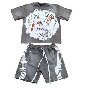 ชุดวอร์มสั้นผ้าฝ้ายทรงหลวมของผู้ชายชุดวอร์มสั้นพร้อมดีไซน์พลอยเทียมด้านหน้าและกางเกงขาสั้นแบบปรับแต่งได้ง่าย - Product Image 2