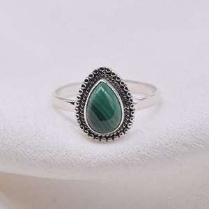 Bague en malachite, pierre précieuse en forme de larme, argent sterling 925, bijoux faits à la main, bague en pierre naturelle, cadeau pour femme - Product Image 5
