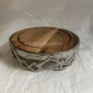 Nouveau plateau rond en aluminium et en bois tendance pour la décoration de gâteau vaisselle de mariage plateau de pièce maîtresse - Product Image 3