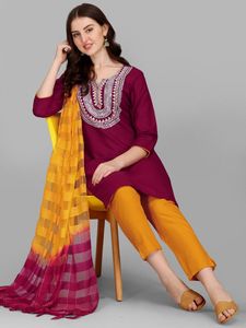 Conjunto Étnico Indio y Pakistaní con Bordado y Lentejuelas, Completamente Cosido, con Dupatta para Mujer - Product Image 4