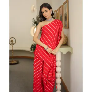 Conjunto Kurta de Gasa Roja con un Solo Hombro para Mujer Lorient, Tallas XS-5XL - Product Image 1