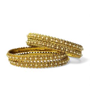 Premium Quality Ethnic <b>White</b> Pearl Emerald Cut Bead Design Bridal Bangle Set Wedding Tarnish-Proof Best Selling for Women - Product Image 3