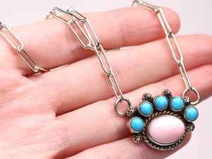 สร้อยคออุ้งเท้าหมีตะวันตกเฉียงใต้สร้อยคอเงินสเตอร์ลิงเครื่องประดับโอปอลสีชมพูเทอร์ควอยส์พร้อมโซ่คลิปหนีบกระดาษ - Product Image 5