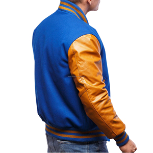 Blouson universitaire pour homme en laine avec manches en cuir, fermeture éclair, patchwork, écologique, style bomber, pour club de baseball - Vente en gros OEM - Product Image 4