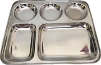 KING-Assiettes à dîner rectangulaires en acier inoxydable écologiques pour restaurant, 5 compartiments, boîte à lunch avec couvercles en métal PP