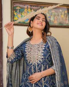 Indian Hand Thread Multicolor Embroidery Work Straight Kurta for Women for <b>Wedding</b> Party Daily Wear Indian Ethic Wear - Product Image 3