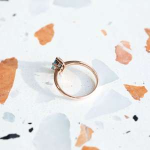 แหวนหมั้นรูปลูกแพร์18K โรสโกลด์บุษราคัมสีฟ้าวงแหวนหมั้นเพชรแนวโบราณสำหรับผู้หญิงสัญญา7x5มม. สำหรับผู้หญิง - Product Image 4