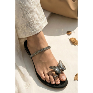 <b>Crystal</b> Butterfly Open Toe Toe-<b>Ring</b> Flats in Black 609 BK - Product Image 5