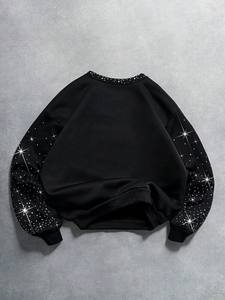 Rhinestone Sleeve Sparkle Acid Wash Jacquard Women's <b>Sweatshirt</b> 480GSM Cotton Fleece Premium Vintage Streetwear Crewneck Custom - Product Image 2