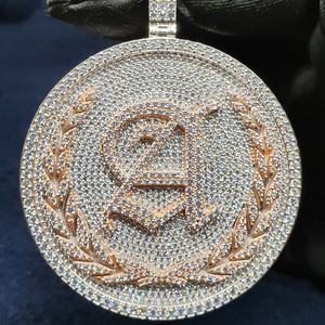 14K oro rosa acabado personalizar hielo hacia fuera diamante hombres Hip Hop encanto colgante - Product Image 1