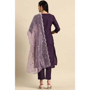 Conjunto de Kurta Recta de Rayón Morado para Mujer con Dupatta, Estilo Indio-Pakistaní, Salwar Kameez Pakistaní para Fiesta, Tela de Red - Product Image 6