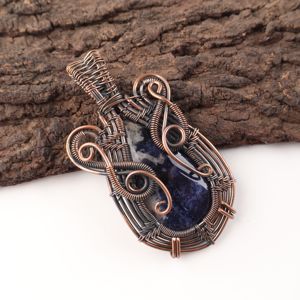 Sodalite <b>Blue</b> Gemstone Pear Cut Copper Wire Wrapped Fashion Pendant <b>Necklace</b> Oxidized Silver Mothers Day Gift Special Today - Product Image 3