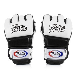 ถุงมือ Fairtex MMA สำหรับฝึกซ้อม คุณภาพดีที่สุด แบบครึ่งนิ้ว สีขาวดำ หนังแท้ ถุงมือ Fairtex MMA อุปกรณ์ฝึกศิลปะการต่อสู้ - Product Image 1