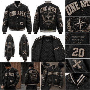 ONEAPEX Custom Black Acid Wash Distressed Vintage Letterman Hooded Breathable Winter <b>Jacket</b> Chenille Patch Streetwear OEM ODM - Product Image 6
