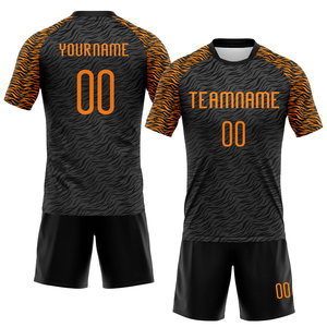 Uniformes de Voleibol Sublimados con Estampado Animal Negro y Naranja, Diseño Nuevo, Personalizados, Ajuste Compresivo, Unisex, 100% - Product Image 5