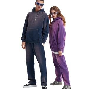 Men's High Quality 500 Gsm Custom Graphic Acid Wash Hoodie Distressed <b>Embroidery</b> Puff Print Cropped Tracksuit 3D Sweatshirt <b>Sets</b> - Product Image 5