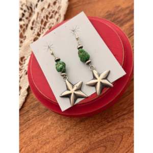 Navajo-Made Sonoran Gold Turquoise Nugget & Sterling <b>Silver</b> Drop <b>Earrings</b> with Star <b>Dangle</b> - Product Image 4