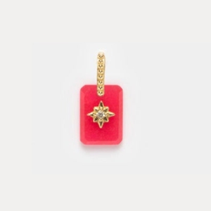 Abalorio rectangular de cuarzo rosa fuerte, acento North Star CZ, chapado en oro con fianza de plata esterlina, joyería de piedras preciosas pulidas hechas a mano - Product Image 1