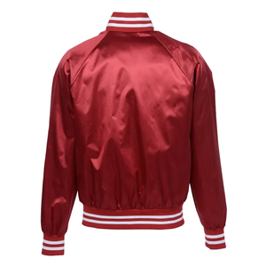 แจ็กเก็ตบอมเบอร์สำหรับผู้ชายแจ็คเก็ตเบสบอลทำจากผ้าซาตินติดกระดุมแขนยาวระบายอากาศได้ดี - Product Image 2