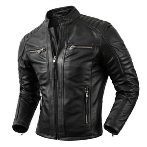 Chaqueta de Cuero Estilo Bomber Unisex, Chaqueta de Motociclista, Piel de Vaca Genuina, Material de Alta Calidad de Primavera, Logotipo Personalizado - Product Image 6