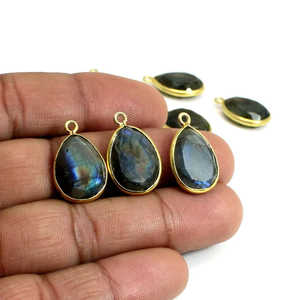 Multi-Flashy Labradorite Poire Tablet Cut 925 Sterling Silver Gold Plated Bezel Set Single Loop Connector 22x13mm Loose Gemstones - Product Image 2