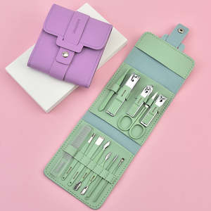 12-PC haute qualité manucure pédicure ensemble bonbons couleurs multi-fonctionnel en acier inoxydable beauté ciseaux coupe-ongles PU boîte pied - Product Image 4