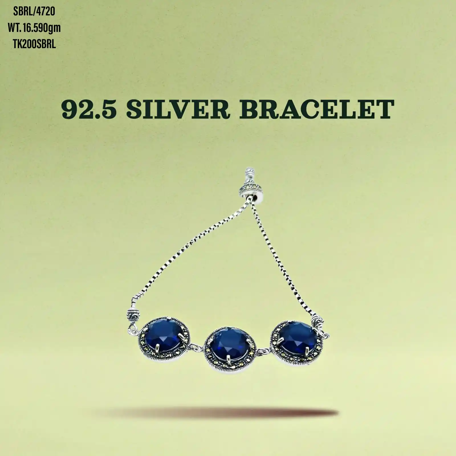 Gelang batu permata biru wanita, perhiasan perak 925 sepuhan emas dapat disesuaikan