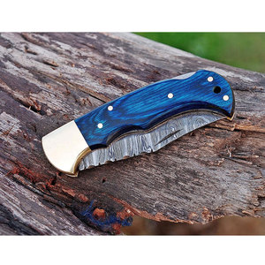 Navaja Plegable de Bolsillo para Exteriores, Venta Caliente, Hoja de Acero de Damasco y Cobre, Borde Biselado, Mango de Madera, Táctica, Supervivencia, para Camping y Caza - Product Image 3