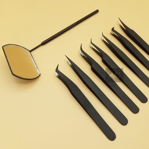 ชุดแหนบติดขนตาเคลือบดำคุณภาพสูงระดับมืออาชีพ ทนทาน ด้ามจับเพชร ปลายแหลม กระจกสี่เหลี่ยม สแตนเลส - Product Image 1