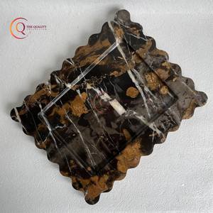 Plateau de service décoratif en marbre brun brillant de conception à la mode plateau de service plaqué de Dessert de nourriture de haute qualité pour la maison et les hôtels - Product Image 2