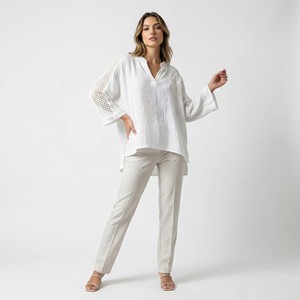 Blusa Casual de Corte Regular con Cuello en V, Tejido de Malla, 85% Lyocell y Viscosa, Talla Única (Tallas 38-44) - Product Image 1