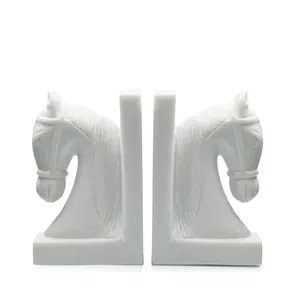 Serre-livres personnalisés et personnalisés en forme de cheval en marbre blanc pour la décoration de bureau disponibles en vrac