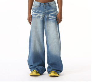 Custom High Quality Eco-Friendly Baggy Loose Straight Wide Leg Canvas <b>Jeans</b> for Men Hip Hop Style - Product Image 6