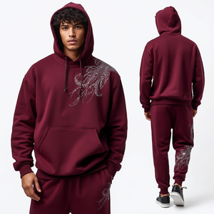 Conjunto Deportivo Personalizado de Algodón Grueso con Pedrería, Sudadera con Capucha Extra Grande y Pantalones Jogger, Fabricante de Ropa Deportiva de Primera Calidad - Product Image 3
