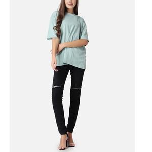 T-shirt d'été pour femmes en coton doux imprimé graphique coloré, col rond, épaules tombantes, demi-manches, du fournisseur BD - Product Image 3