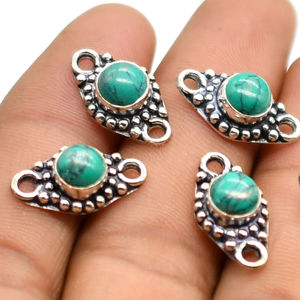 Conector de doble bucle de piedras preciosas turquesas chapadas en plata antigua 20X11mm NC41 Fabricación de joyas Lote de hallazgos de abalorios - Product Image 1