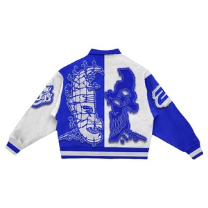2026 Custom Men's Blue White Varsity <b>Jacket</b> Embroidered <b>Stars</b> Color Blocking Preppy Style Turn-down Collar Regular Fit - Product Image 2
