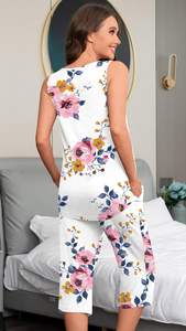 Ensemble de pyjamas pour femmes-Vêtements de nuit doux-Deux pièces-Été-Débardeur sans manches-Pantalon avec poche - Product Image 2