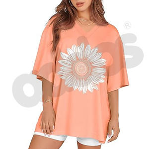 Camisetas de gran tamaño para mujer, cuello en V, manga corta, verano, informal, básico, suelto, nuevo estilo, vestido de Camiseta con cuello redondo - Product Image 6