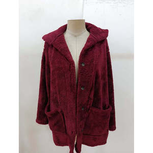 Abrigo de Mujer con Cuello y Botones Delanteros, de Manga Larga, en Felpa, 29581 - Borgoña - Product Image 4