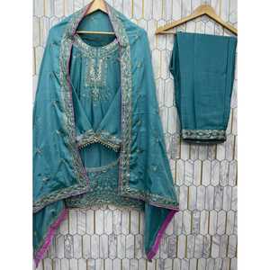 LAUNCHING NEW DESIGNER CHIFFON SILK <b>TOP</b> PENT WITH DUPATTA SET WITH HEAVY EMBROIDERED WORK - Product Image 1